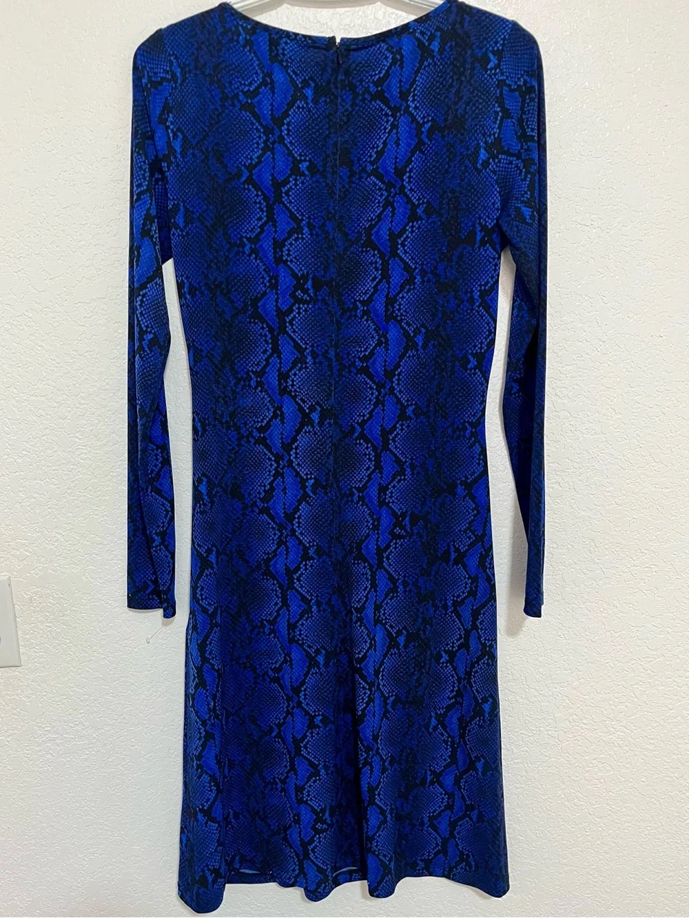 Michael Kors Royal Blue Snake-Print Long-Sleeve Ruched Dress size S